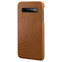Coque Luxe Cuir Housse Etui P02 pour Samsung Galaxy S10 Marron