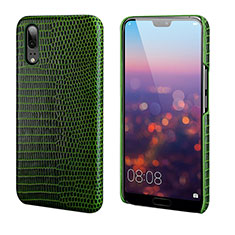 Coque Luxe Cuir Housse Etui P03 pour Huawei P20 Vert
