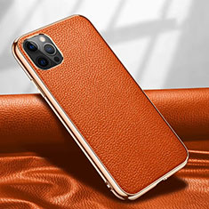 Coque Luxe Cuir Housse Etui pour Apple iPhone 12 Pro Orange