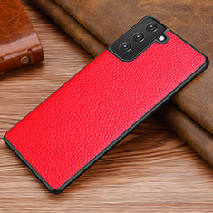 Coque Luxe Cuir Housse Etui pour Samsung Galaxy S21 5G Rouge