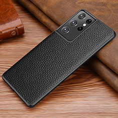 Coque Luxe Cuir Housse Etui pour Samsung Galaxy S21 Ultra 5G Noir