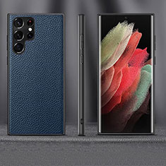 Coque Luxe Cuir Housse Etui pour Samsung Galaxy S22 Ultra 5G Bleu