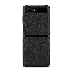 Coque Luxe Cuir Housse Etui pour Samsung Galaxy Z Flip Noir