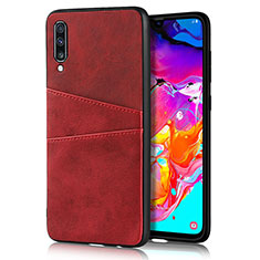 Coque Luxe Cuir Housse Etui R01 pour Samsung Galaxy A70 Rouge