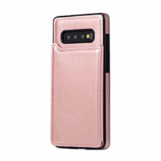 Coque Luxe Cuir Housse Etui R01 pour Samsung Galaxy S10 Plus Or Rose