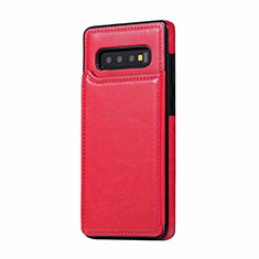 Coque Luxe Cuir Housse Etui R01 pour Samsung Galaxy S10 Plus Rose Rouge
