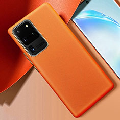Coque Luxe Cuir Housse Etui R01 pour Samsung Galaxy S20 Ultra 5G Orange
