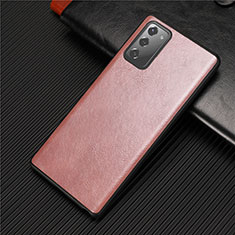 Coque Luxe Cuir Housse Etui R02 pour Samsung Galaxy Note 20 5G Or Rose