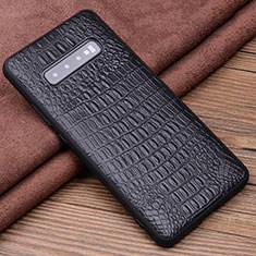 Coque Luxe Cuir Housse Etui R02 pour Samsung Galaxy S10 Plus Noir