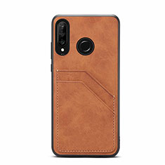 Coque Luxe Cuir Housse Etui R04 pour Huawei P30 Lite New Edition Orange