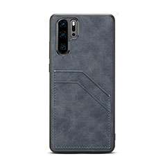 Coque Luxe Cuir Housse Etui R08 pour Huawei P30 Pro New Edition Gris Fonce