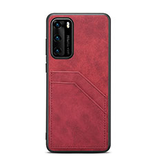 Coque Luxe Cuir Housse Etui R08 pour Huawei P40 Rouge