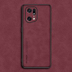 Coque Luxe Cuir Housse Etui S01 pour Oppo Find X5 5G Rouge