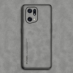 Coque Luxe Cuir Housse Etui S01 pour Oppo Find X5 Pro 5G Gris