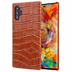 Coque Luxe Cuir Housse Etui S01 pour Samsung Galaxy Note 10 Plus 5G Marron