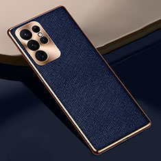 Coque Luxe Cuir Housse Etui S01 pour Samsung Galaxy S22 Ultra 5G Bleu