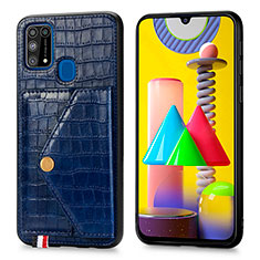 Coque Luxe Cuir Housse Etui S01D pour Samsung Galaxy M21s Bleu
