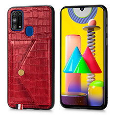 Coque Luxe Cuir Housse Etui S01D pour Samsung Galaxy M21s Rouge