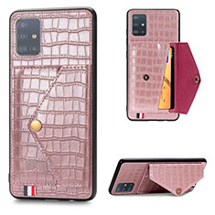 Coque Luxe Cuir Housse Etui S01D pour Samsung Galaxy M40S Or Rose