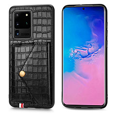 Coque Luxe Cuir Housse Etui S01D pour Samsung Galaxy S20 Ultra 5G Noir
