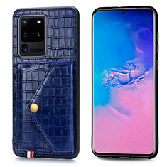 Coque Luxe Cuir Housse Etui S01D pour Samsung Galaxy S20 Ultra Bleu