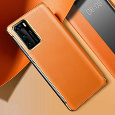 Coque Luxe Cuir Housse Etui S02 pour Huawei P40 Orange