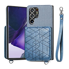 Coque Luxe Cuir Housse Etui S02D pour Samsung Galaxy S21 Ultra 5G Bleu
