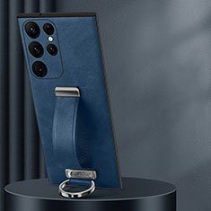 Coque Luxe Cuir Housse Etui S05 pour Samsung Galaxy S21 Ultra 5G Bleu