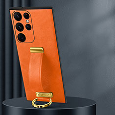 Coque Luxe Cuir Housse Etui S05 pour Samsung Galaxy S21 Ultra 5G Orange