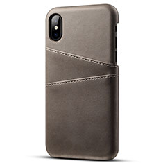 Coque Luxe Cuir Housse Etui S06 pour Apple iPhone Xs Max Gris