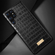 Coque Luxe Cuir Housse Etui S08 pour Samsung Galaxy S22 Ultra 5G Noir