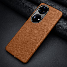 Coque Luxe Cuir Housse Etui ST2 pour Huawei P50 Pro Marron