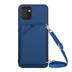 Coque Luxe Cuir Housse Etui Y02B pour Samsung Galaxy A03 Bleu