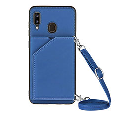 Coque Luxe Cuir Housse Etui Y02B pour Samsung Galaxy A20 Bleu