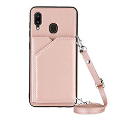 Coque Luxe Cuir Housse Etui Y02B pour Samsung Galaxy A20 Or Rose