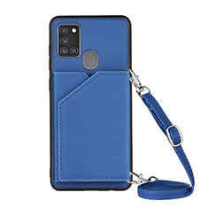 Coque Luxe Cuir Housse Etui Y02B pour Samsung Galaxy A21s Bleu