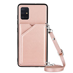 Coque Luxe Cuir Housse Etui Y02B pour Samsung Galaxy A51 4G Or Rose