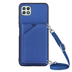 Coque Luxe Cuir Housse Etui Y02B pour Samsung Galaxy F42 5G Bleu