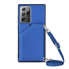 Coque Luxe Cuir Housse Etui Y02B pour Samsung Galaxy Note 20 Ultra 5G Bleu
