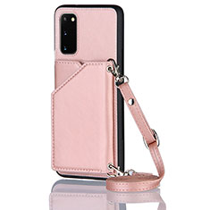Coque Luxe Cuir Housse Etui Y02B pour Samsung Galaxy S20 5G Or Rose