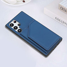 Coque Luxe Cuir Housse Etui Y02B pour Samsung Galaxy S21 Ultra 5G Bleu