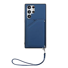 Coque Luxe Cuir Housse Etui Y03B pour Samsung Galaxy S22 Ultra 5G Bleu