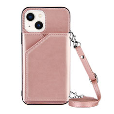 Coque Luxe Cuir Housse Etui Y04B pour Apple iPhone 13 Or Rose