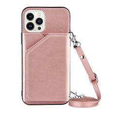Coque Luxe Cuir Housse Etui Y04B pour Apple iPhone 13 Pro Or Rose