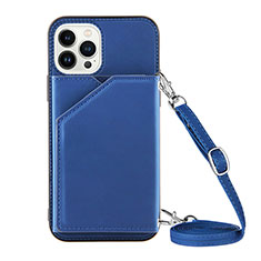 Coque Luxe Cuir Housse Etui Y04B pour Apple iPhone 16 Pro Bleu