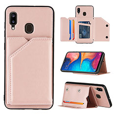Coque Luxe Cuir Housse Etui Y04B pour Samsung Galaxy A20 Or Rose