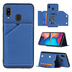 Coque Luxe Cuir Housse Etui Y04B pour Samsung Galaxy A30 Bleu