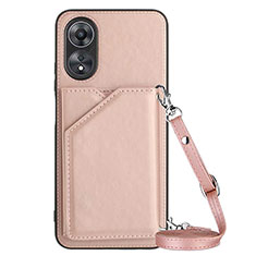 Coque Luxe Cuir Housse Etui YB3 pour Oppo A17 Or Rose