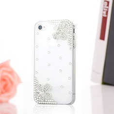 Coque Luxe Strass Diamant Bling Fleurs pour Apple iPhone 4 Blanc
