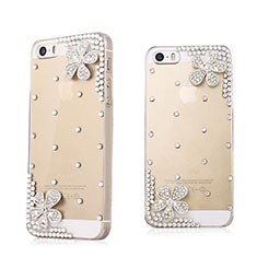 Coque Luxe Strass Diamant Bling Fleurs pour Apple iPhone 5S Blanc
